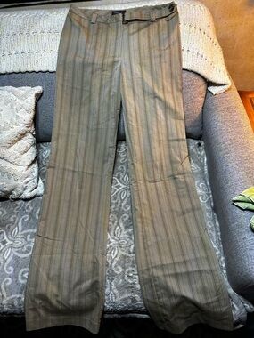 Sinéquanone Paris Pinstripe Wide-Leg flare Dress Pants in Olive Brown Size 6